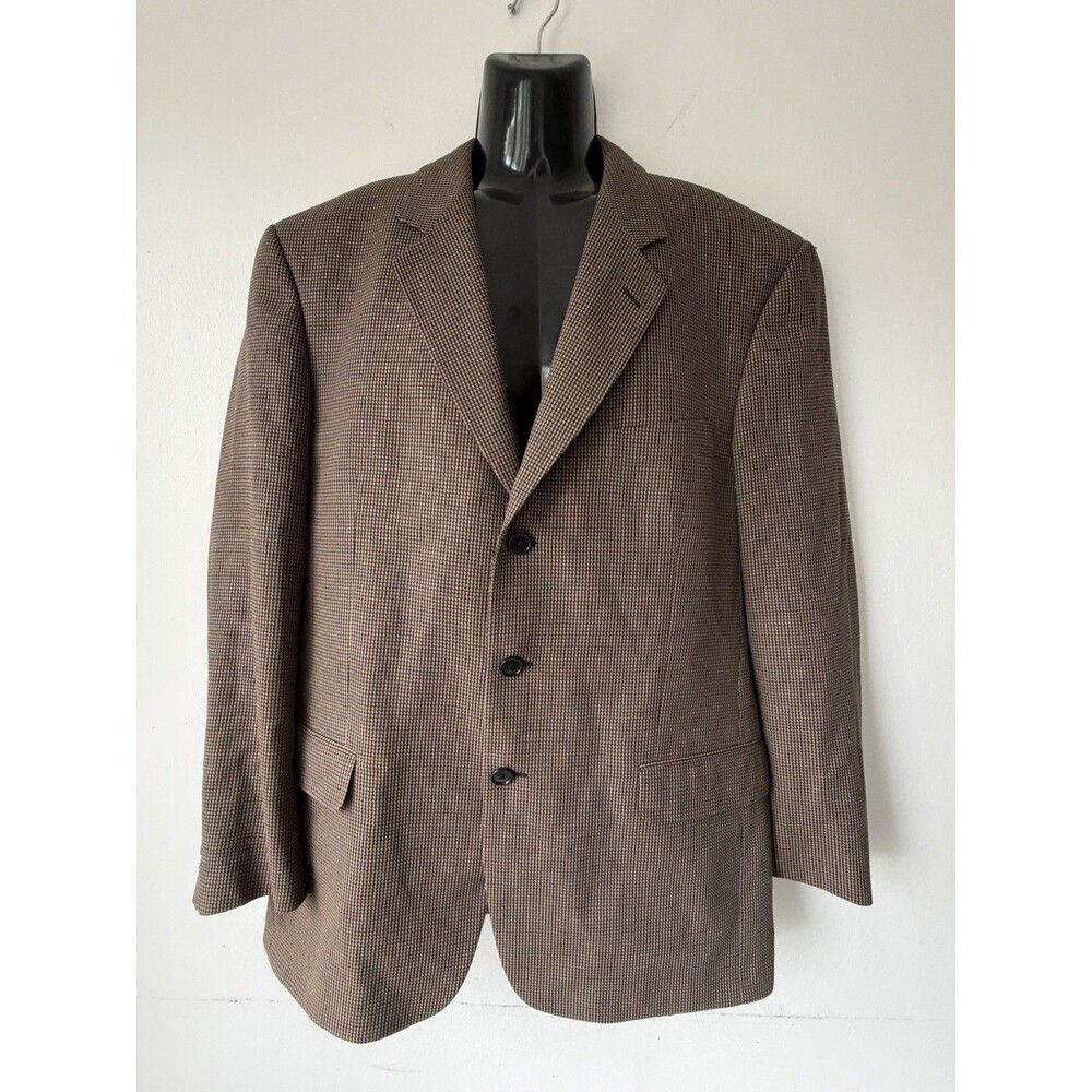 Sartorelli Made Italy 43R Brown Houndstooth Silk Wool Sport Coat Blazer 3 Button